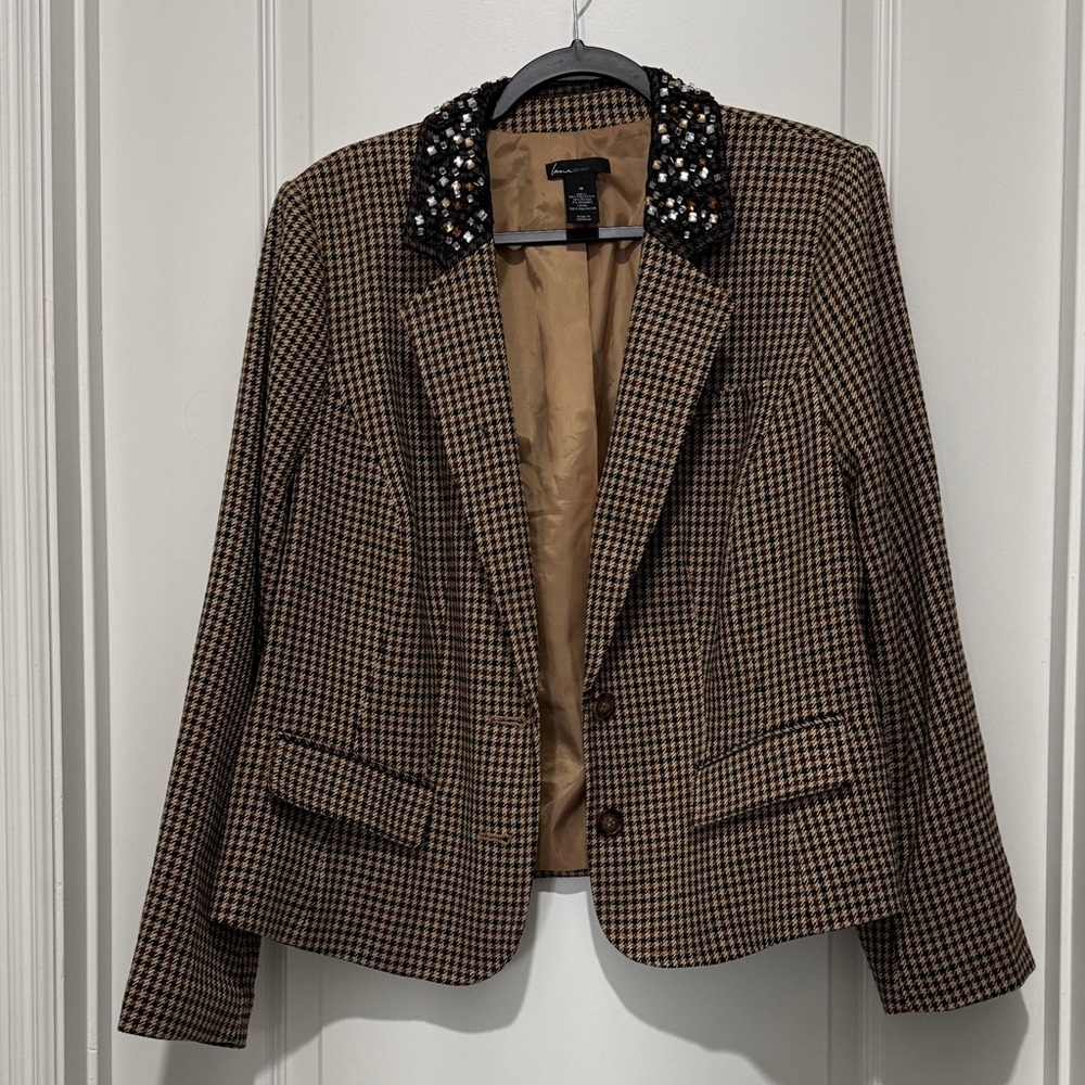 Lane Bryant Black and Brown Houndstooth Blazer with Embellished Collar - 18